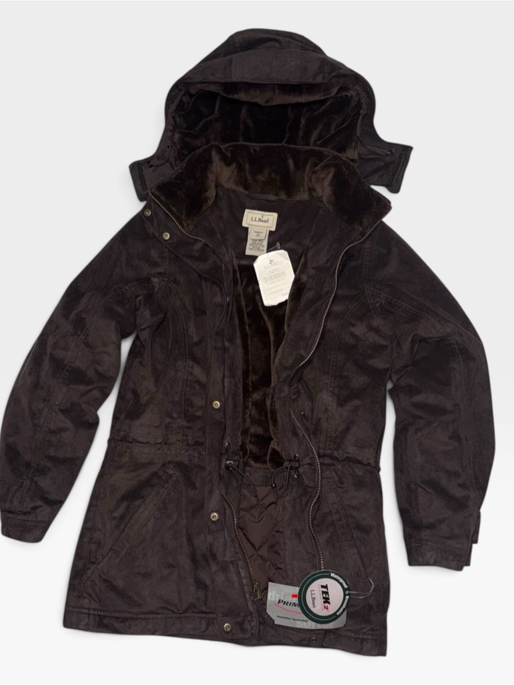 NWT L.L. Bean Women's Brown Faux Suede Winter Hood Jacket Warm Lined
